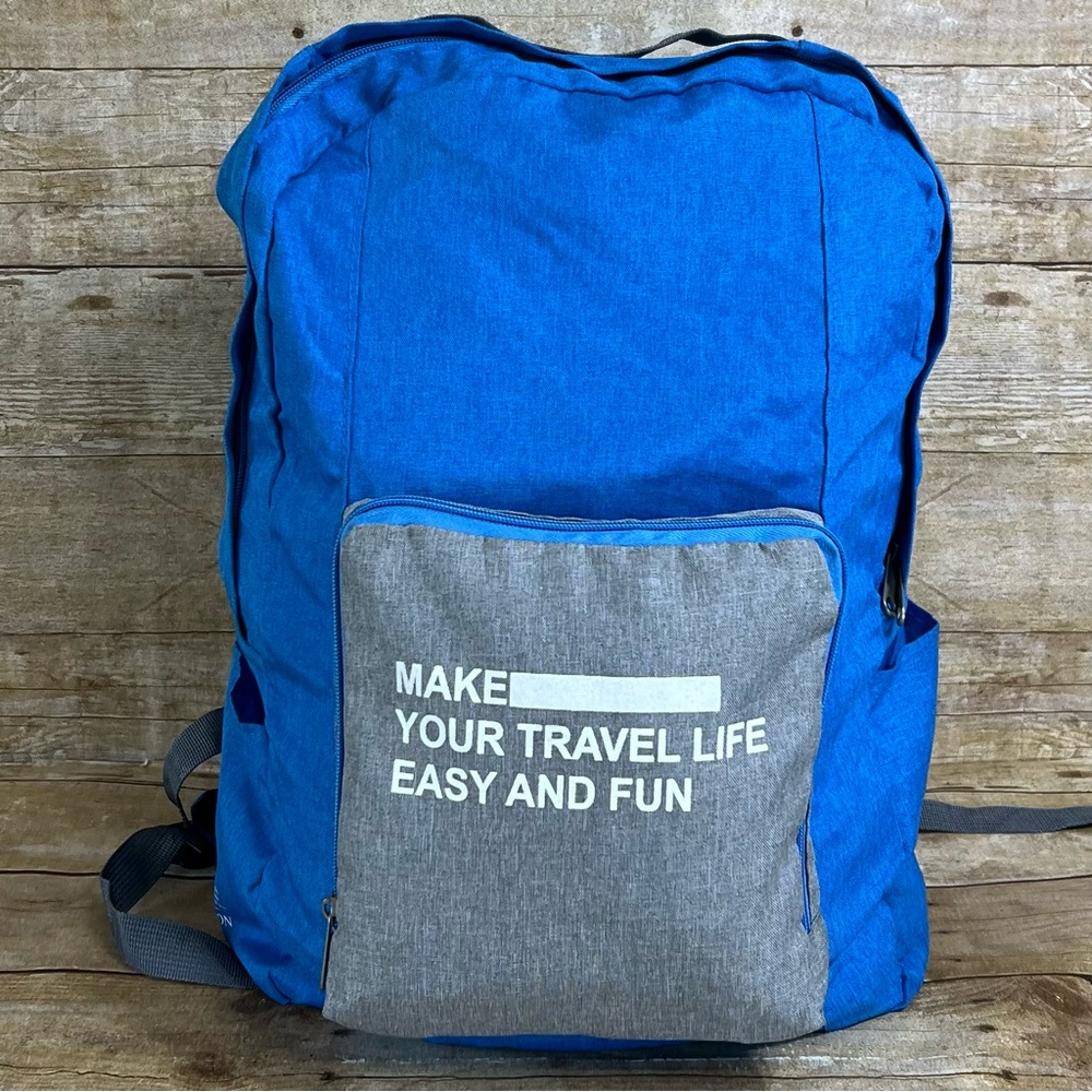 Travel Season Folding Backpack 20 Blue Grey Lightweight Packable Daypack Bag - Picture 2 of 12